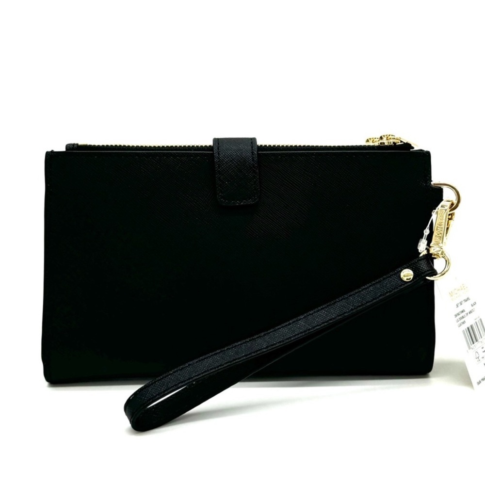 Michael Kors Large Double Zip Wallet Wristlet Black/Gold - Picture 6 of 9